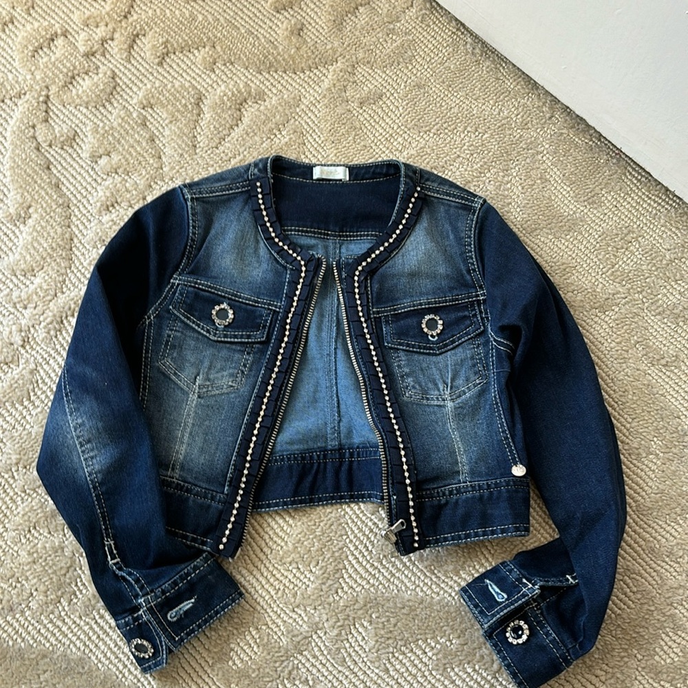 Adorable girls spring denim jacket rhinestones size 5 year Miss Grant Microbe